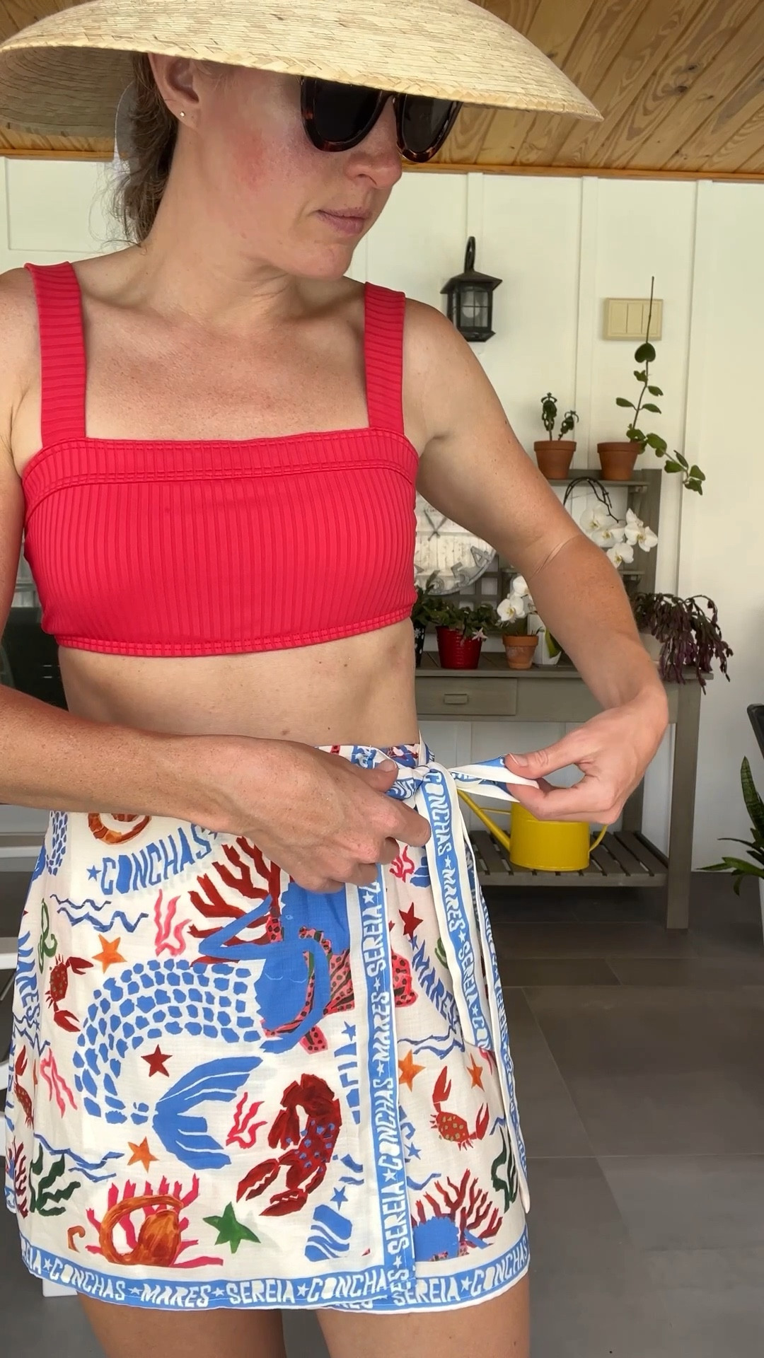 Summer wrap skirt in the cutest beachy print! Under $25! Runs TTS

Summer outfit, beach outfit, beach cover up, swim cover up, resort wear, swimsuit, red bikini, beach vacation, tropical vacation 