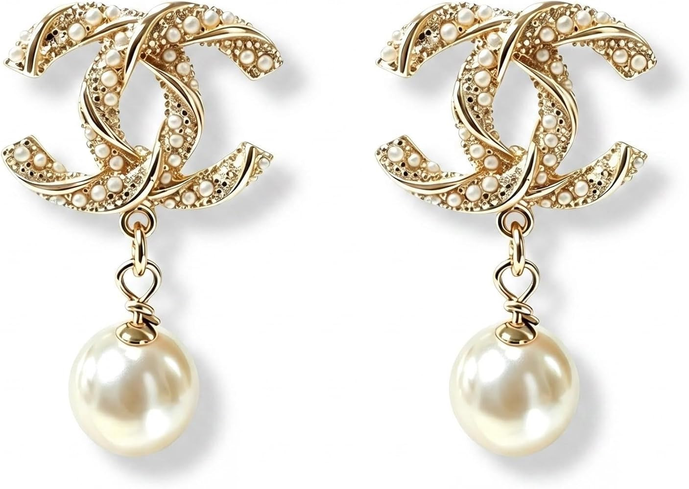 Designer Earrings for Women \u2013 Gold Frame with Pearl & Rhinestone Accents, Stylish Accessory ... | Amazon (US)