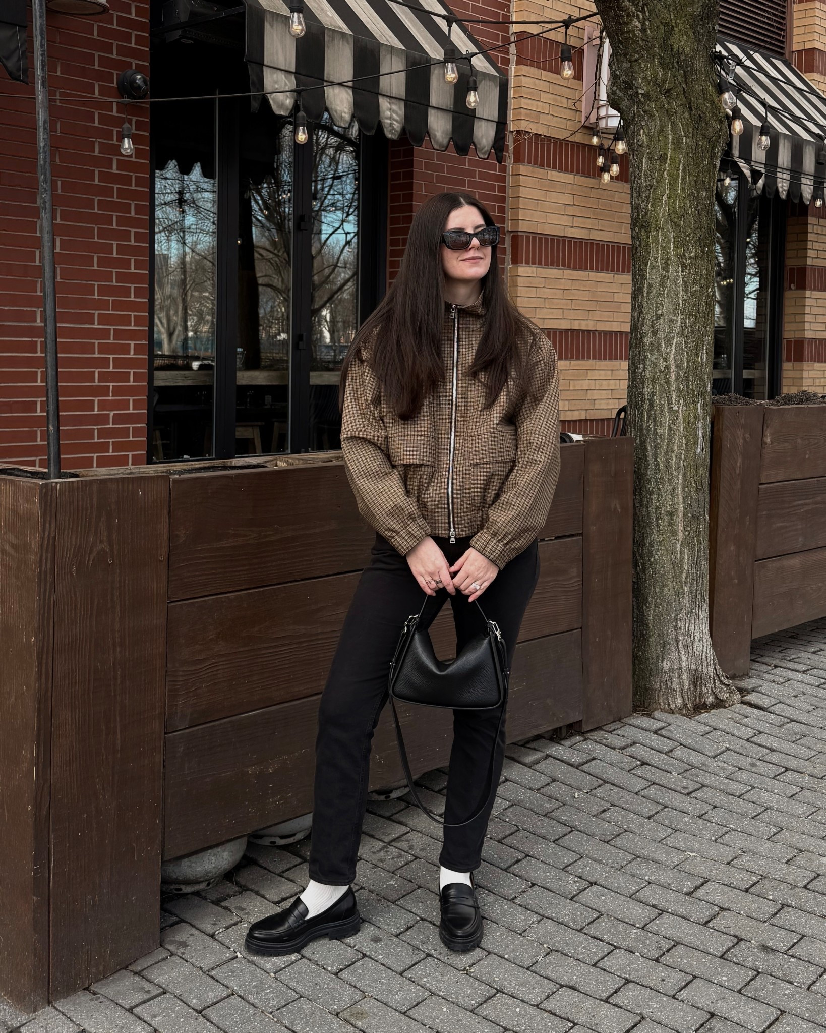 pov it’s above 40 degrees. cropped high neck jacket. Black purse, loafers, straight leg jeans 

#LTKootd #LTKmomlife