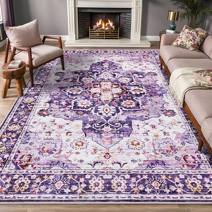 4x6 Area Rugs for Living Room, Machine Washable Vintage Rug, Non-Slip Low Pile Throw Rugs with Ru... | Amazon (US)