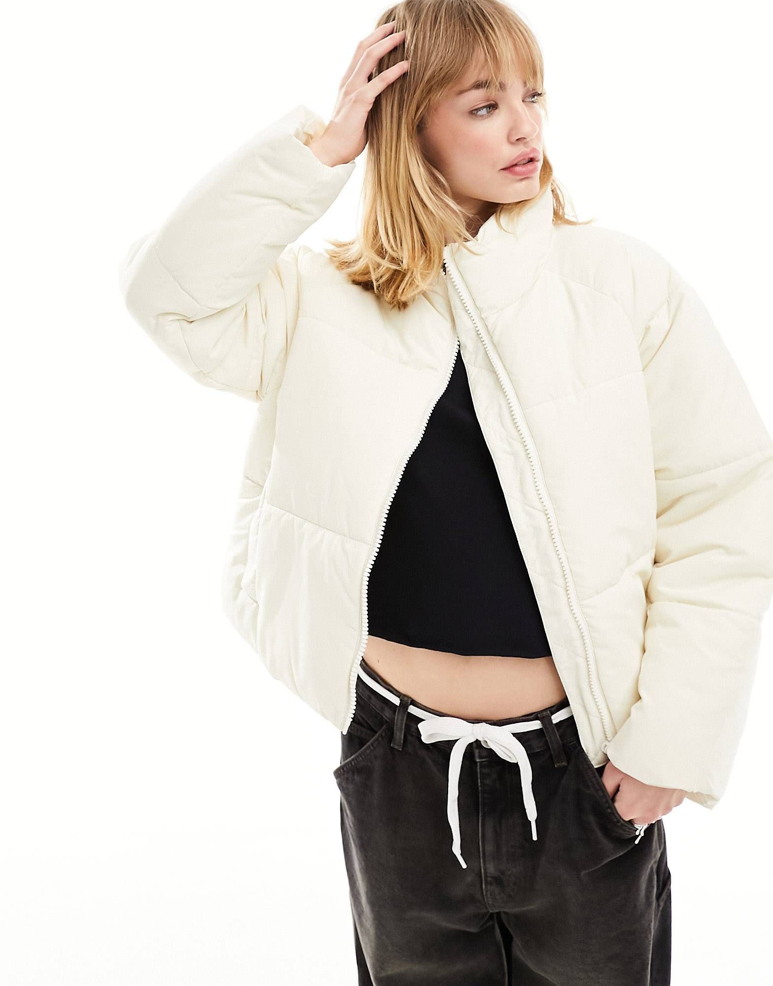 Monki puffer jacket in Dusty White | ASOS (Global)