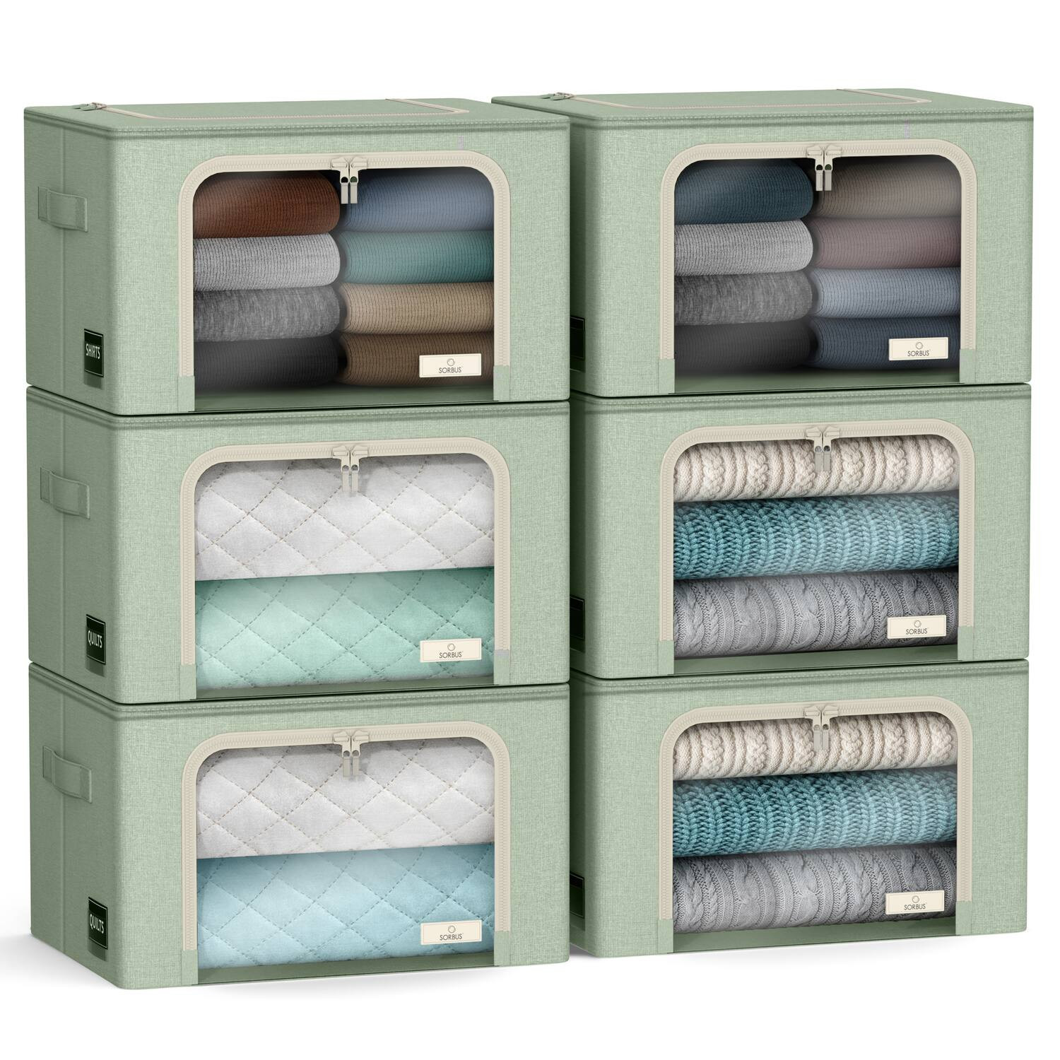 Sorbus - Storage Bins with Metal Frame - Stackable & Foldable Clothes Organizer Bags - Oxford Fabric Storage Containers - Teal | Best Buy U.S.