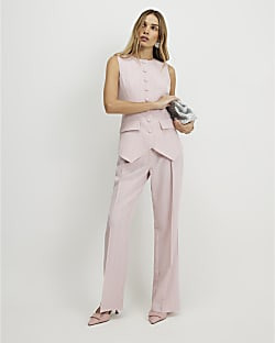 Pink Striped Wide Leg Trousers | River Island UK & IE