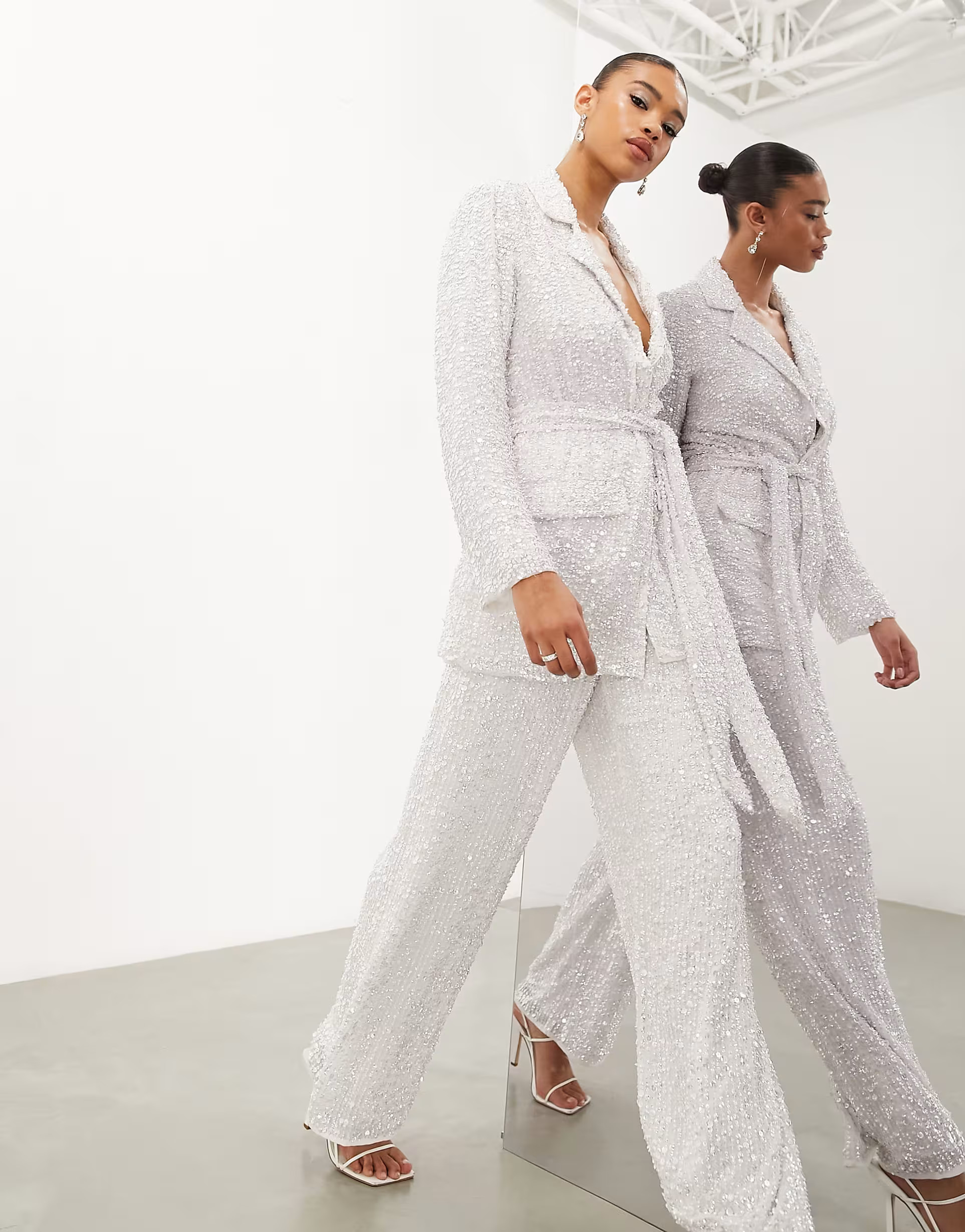 ASOS DESIGN sequin wide leg wedding pants in ivory | ASOS (Global)