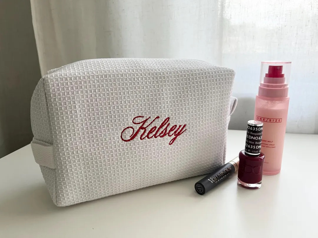 Personalized Waffle Knit Cosmetic Bag | Custom Embroidered Makeup Pouch, Bridesmaid Gift, Travel ... | Etsy (US)