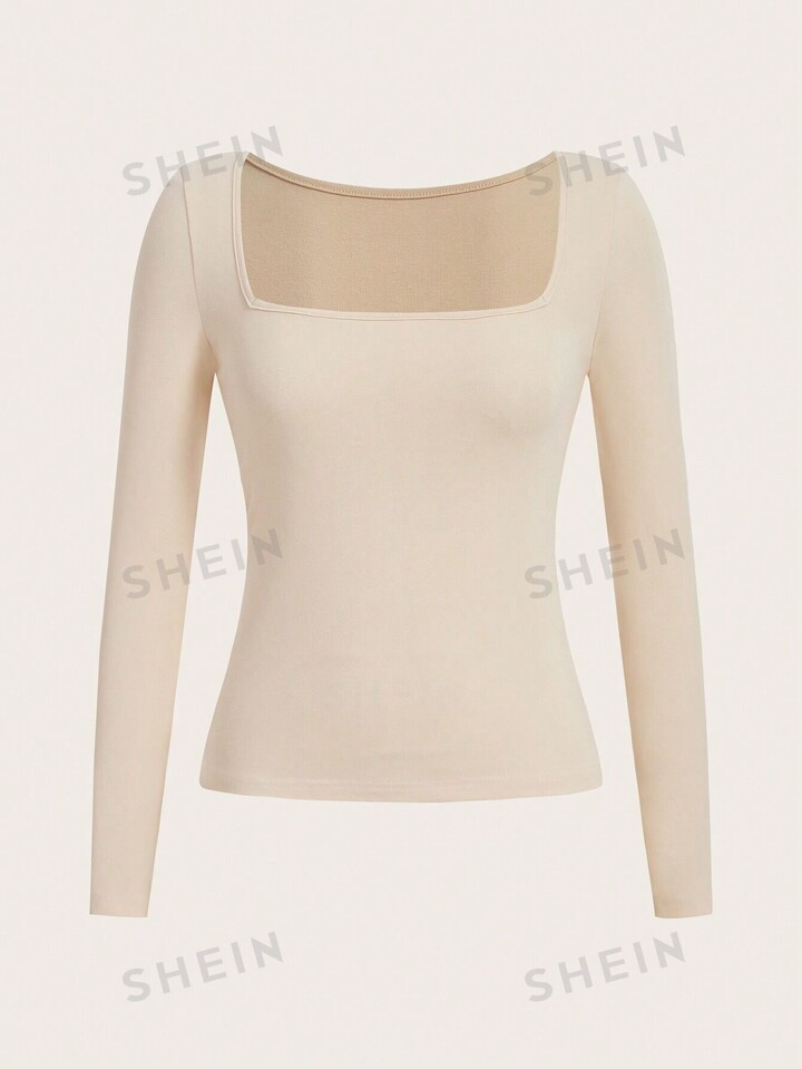 SHEIN BASICS Square Neck Solid Tee | SHEIN USA | SHEIN