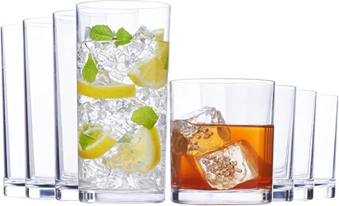 US Acrylic Classic 8 piece Premium Quality Plastic Tumblers in Clear | 4 each: 12 ounce Rocks and... | Amazon (US)