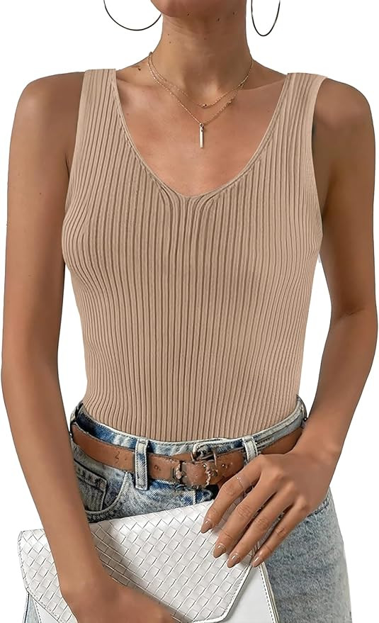 Zeagoo Womens Ribbed Tank Tops 2024 V Neck Slim Fit Knit Sleeveless Shirts Casual Basic Tee | Amazon (US)