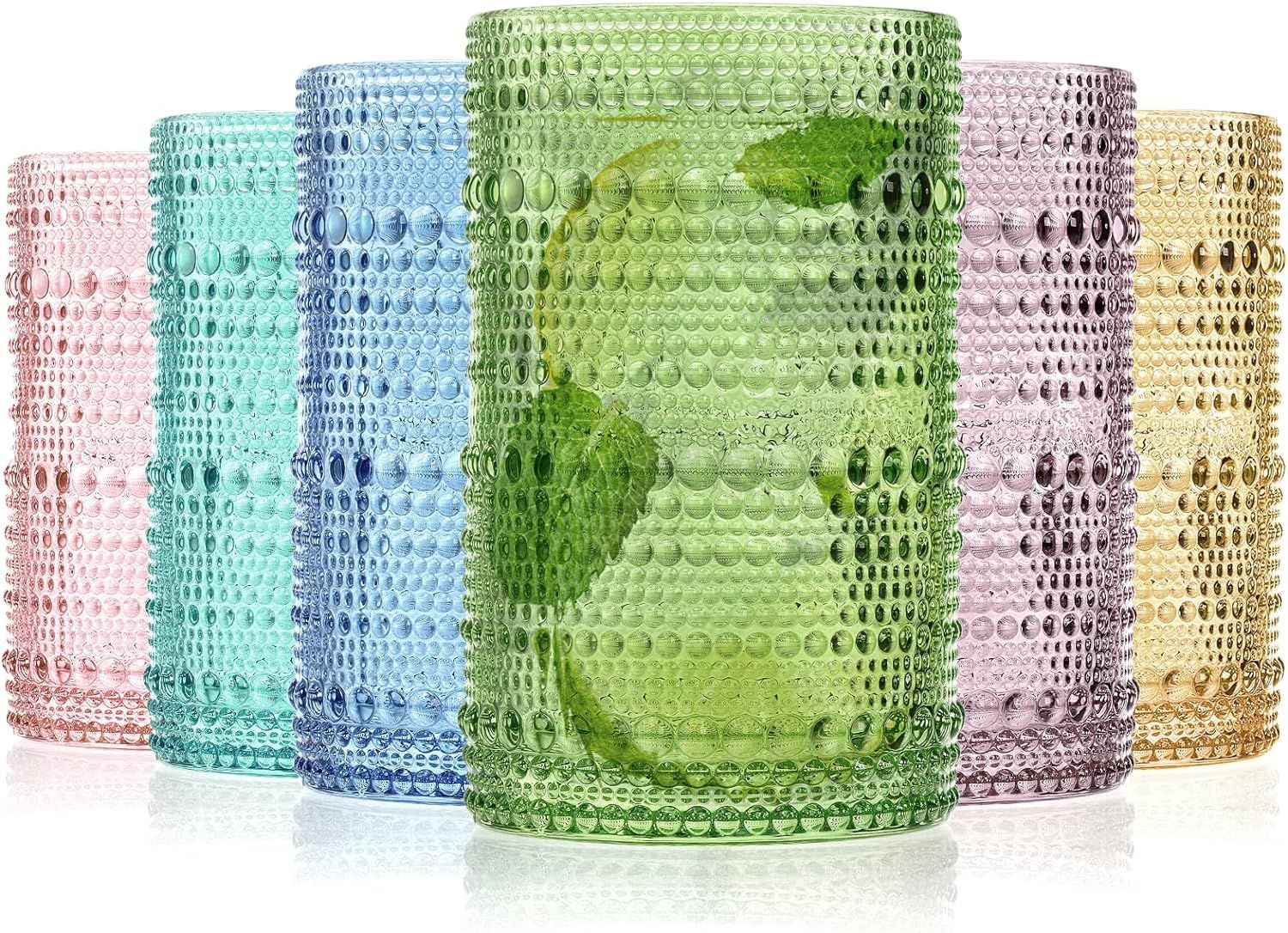 ZOOFOX Set of 6 Vintage Drinking Glasses, 12 Oz Colored Hobnail Glasses Tumbler, Embossed Design ... | Amazon (US)