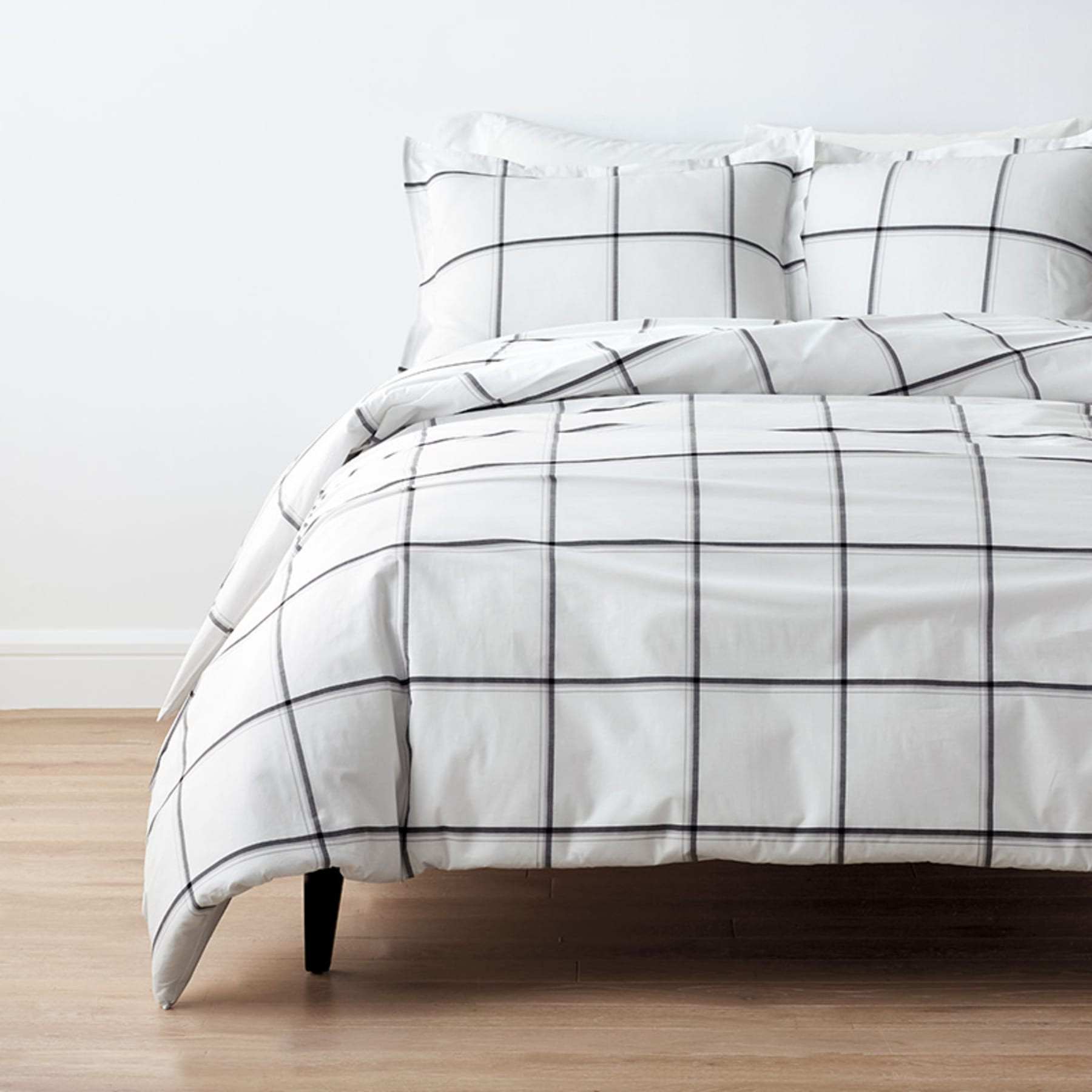 Window Pane Plaid Classic Cool Cotton Percale Bed Duvet Cover - Black, Twin | The Company Store