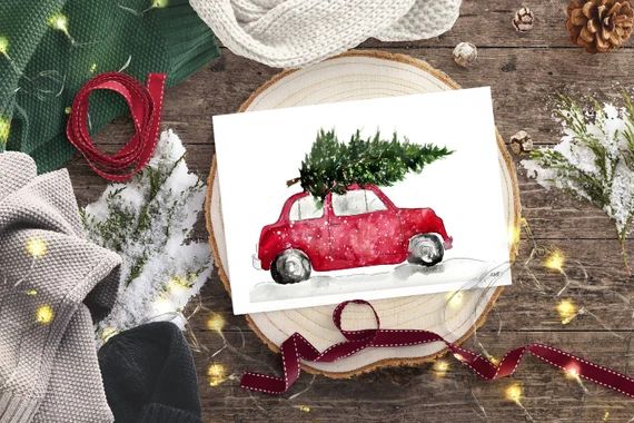 DIGITAL DOWNLOAD - Red Christmas Car Printable, Watercolor Painting, Farmhouse Christmas Holiday ... | Etsy (US)