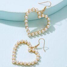 Faux Pearl Overlay Heart Drop Earrings 1pair | SHEIN