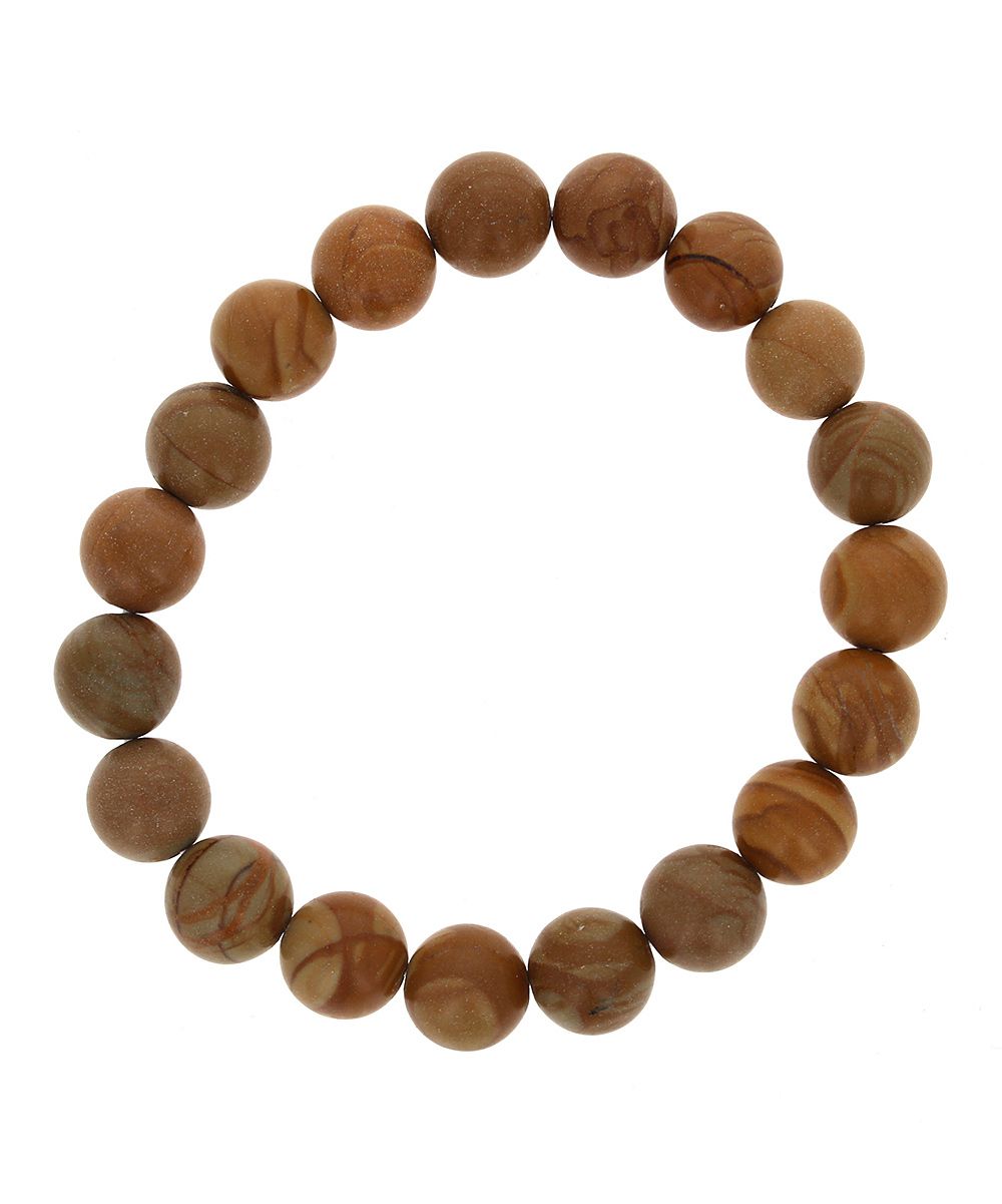 Maya's Gems Women's Bracelets Brown - Fossilized Wood Beaded Stretch Bracelet | Zulily