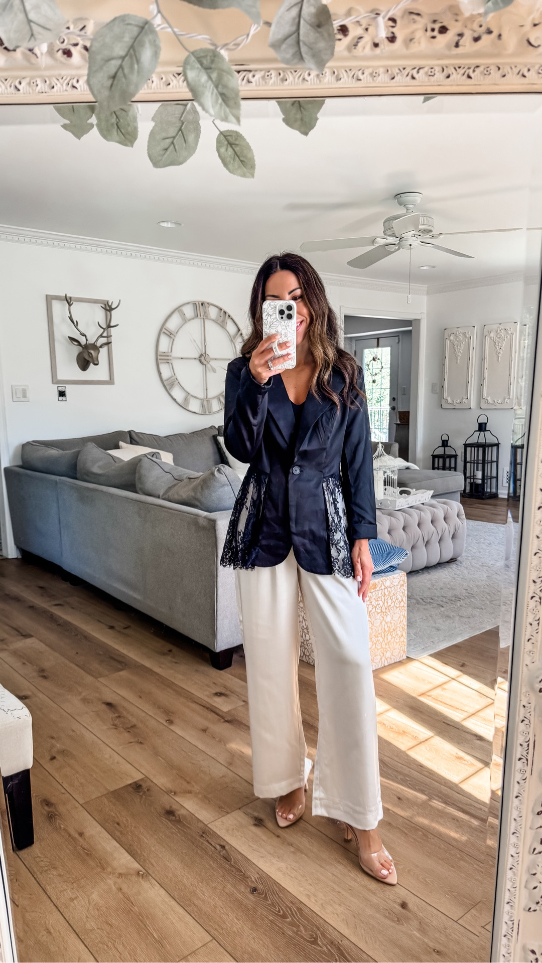 Small lace blazer. Satin pants, small short. Date night outfit.

#LTKOver40 #LTKPetite #LTKSaleAlert