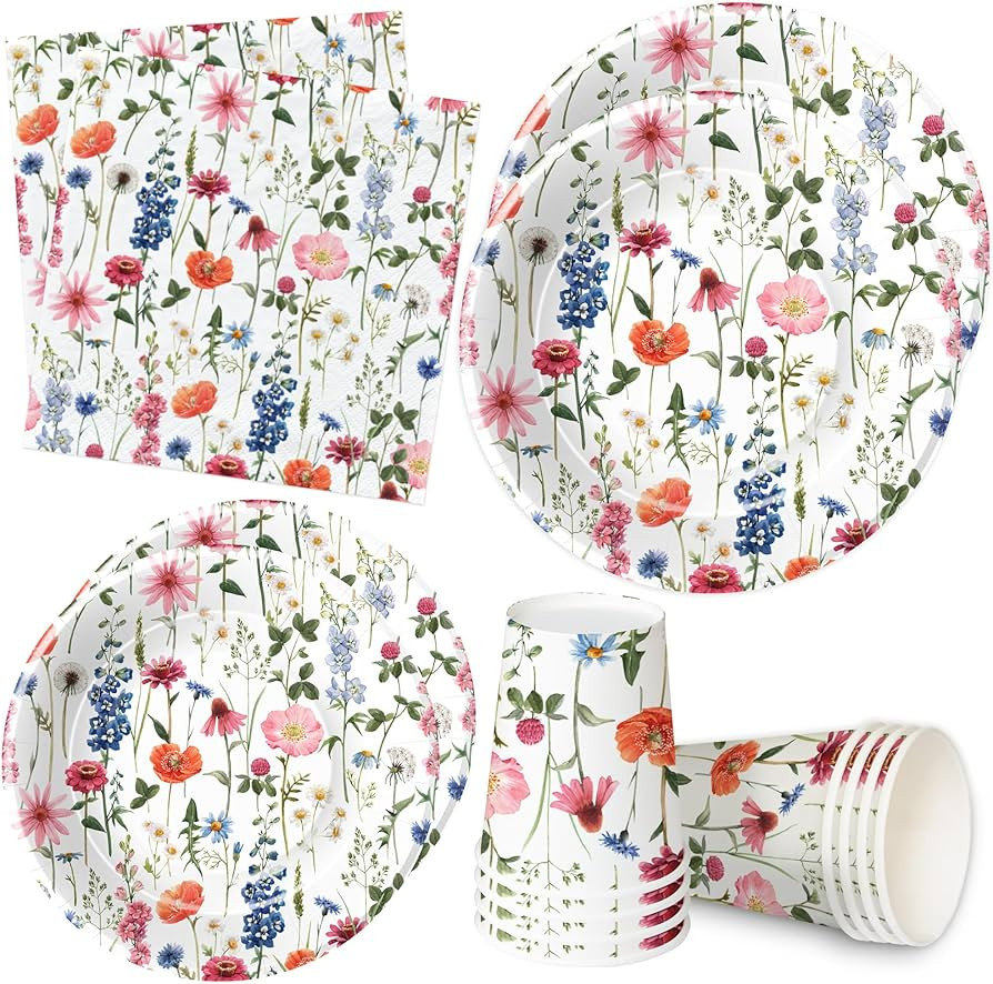 Wildflower Plates And Napkins Party Supplies, Floral Party Decorations Tableware, Plate, Cup, Nap... | Amazon (US)