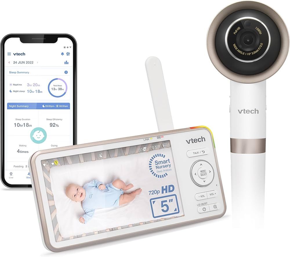 VTech V-Care 1080p FHD Over-The-Crib WiFi Smart Baby Monitor with 5" 720p HD LCD Screen. Remote A... | Amazon (US)