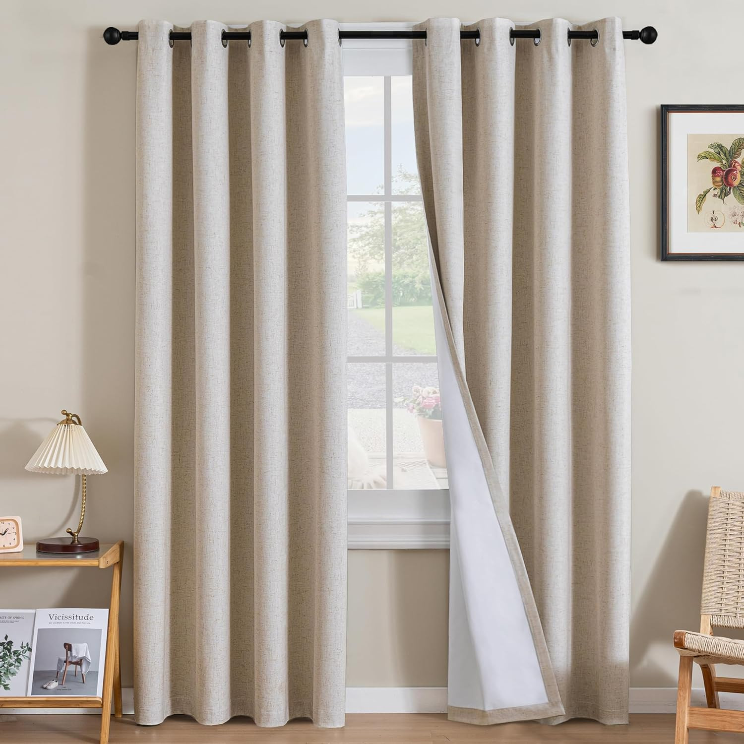 H.VERSAILTEX Linen Curtains 100% Blackout Curtains for Bedroom 84 inch Long Full Light Blocking N... | Amazon (US)