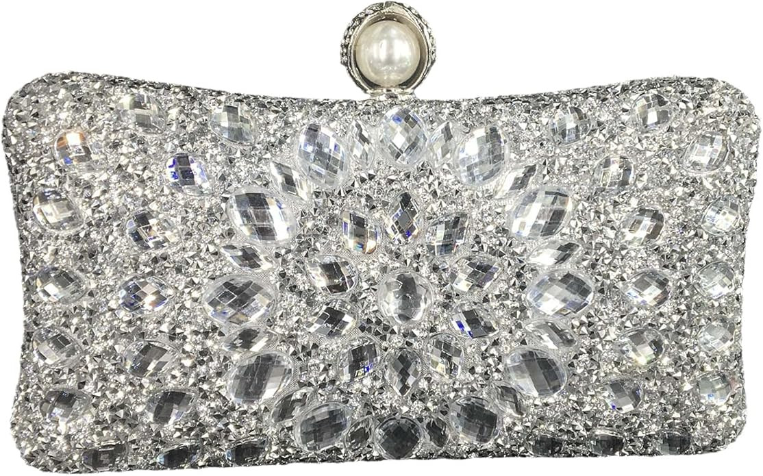Boutique De FGG Pearl Clasp Crystal Clutch Purses for Women's Evening Handbags Wedding Party Rhin... | Amazon (US)