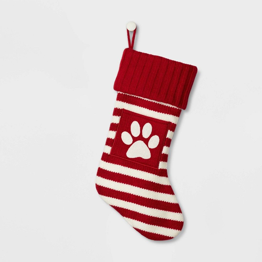 Knit Striped Monogram Christmas Stocking Paw Print - Wondershop™ | Target