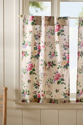 Camille Cotton Linen Floral Cafe Curtains, Set of 2 | Anthropologie (US)