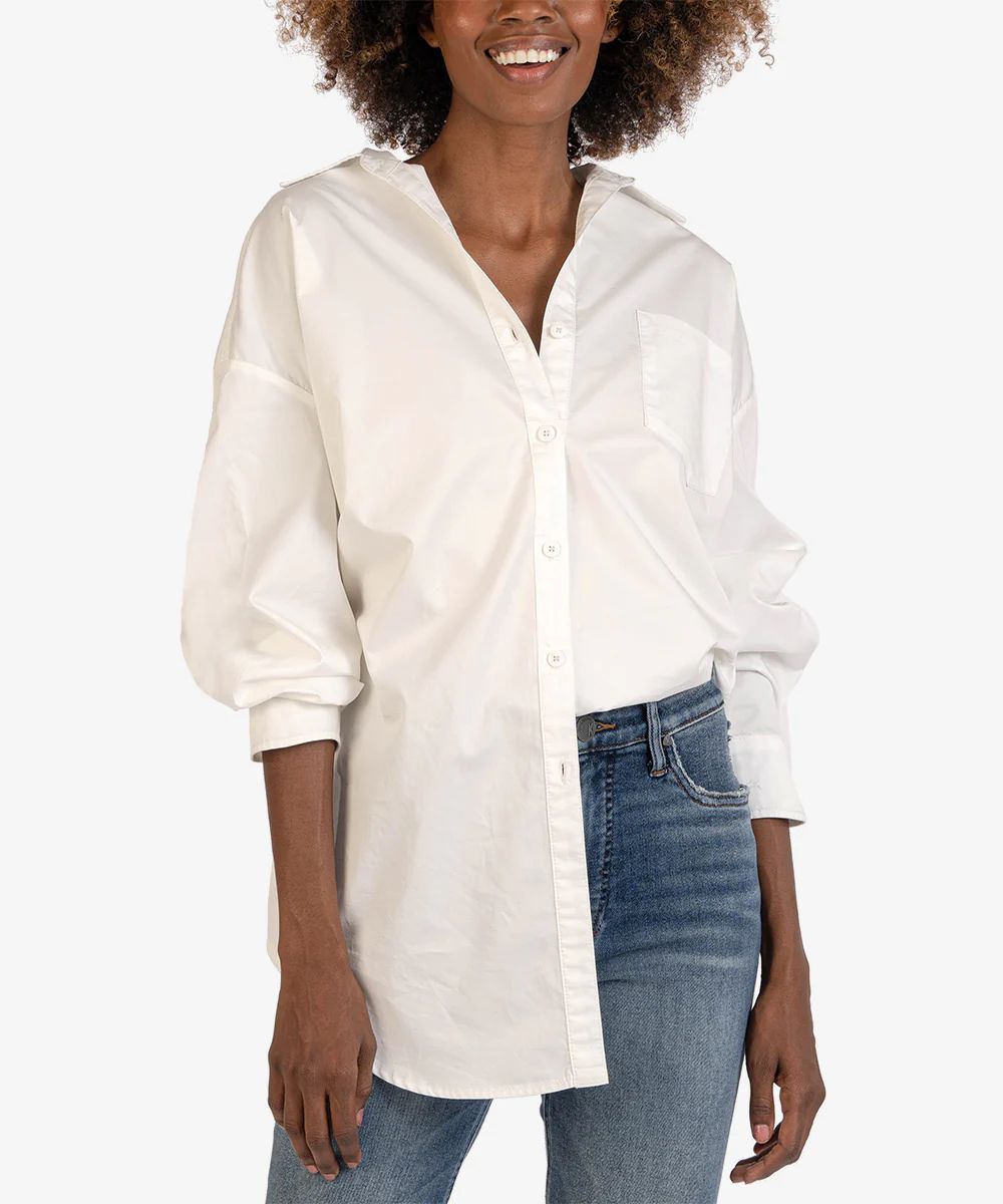 Tyra Cotton Oversized Button Down Shirt - X LARGE / White - Kut from the Kloth | Kut From Kloth