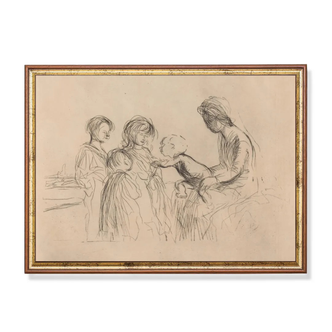 Antique Sketch Print: Mother and Children Neutral Artwork | Etsy (DACH)