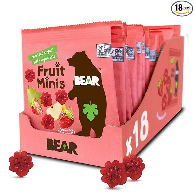 BEAR Real Fruit Snack Minis, Strawberry – (Pack of 18) – Bite Sized Snacks for Kids, Gluten F... | Amazon (US)