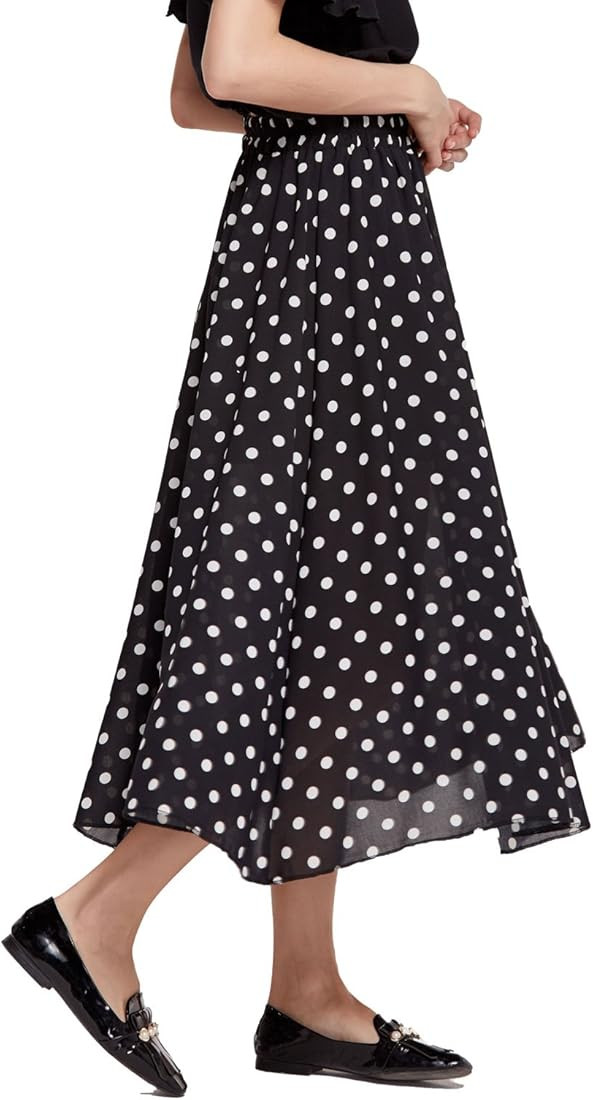 CHARTOU Women's Casual Contrast Polka Dot Chiffon Bohemia Swing Beach Midi A-Line Skirts | Amazon (US)