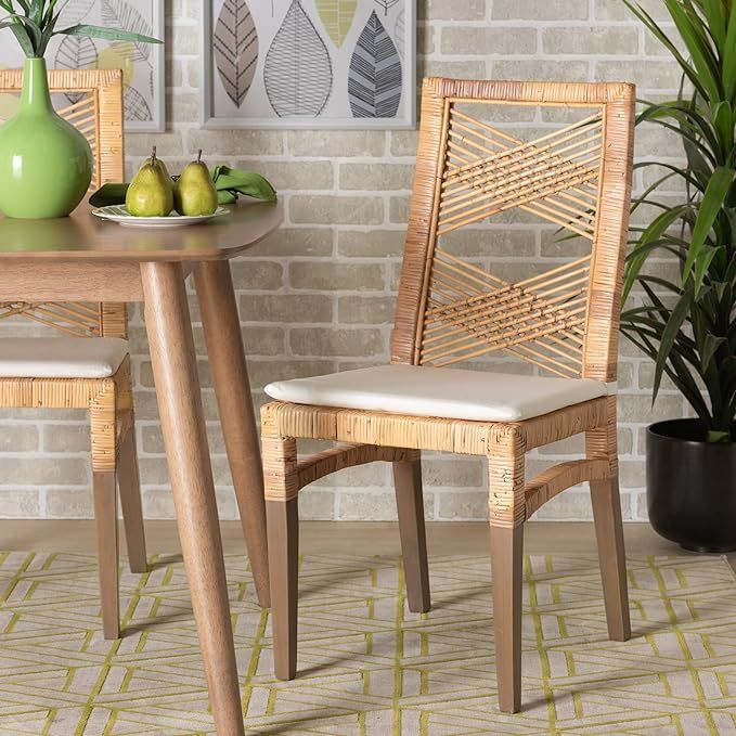 Baxton Studio Poltak Dining Chairs, White/Natural Brown | Amazon (US)
