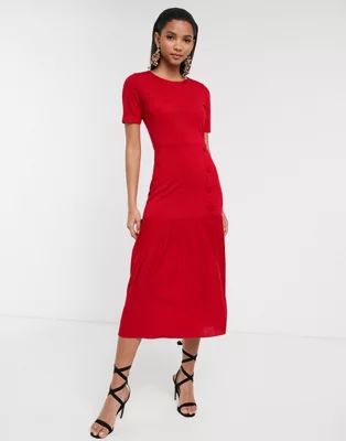 ASOS DESIGN dropped waist midi dress with pleated hem in red | ASOS US
