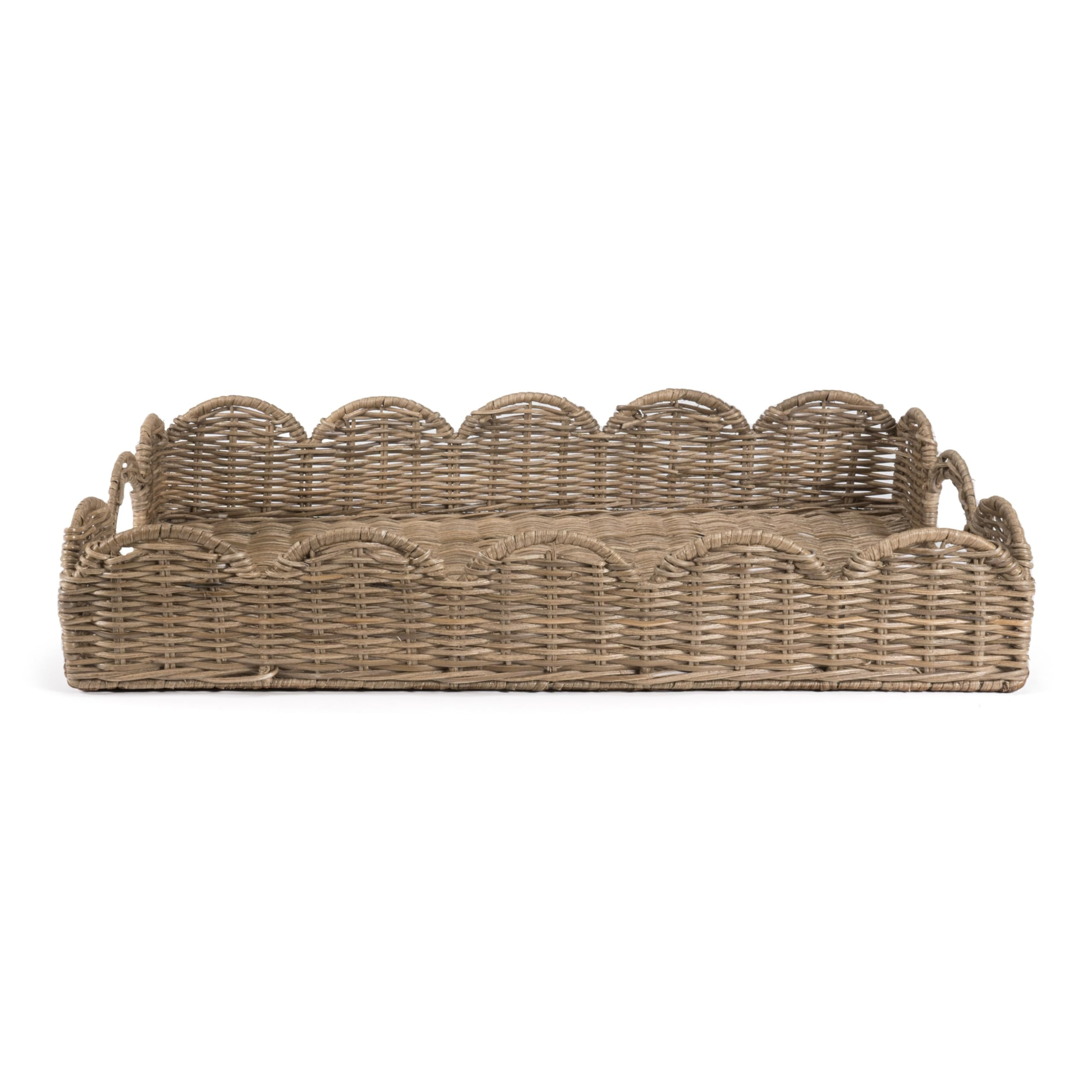 happimess TRY1000A Scalloped 21.5" Southwestern Cottage Hand-Woven Rattan Tray with Handles for S... | Amazon (US)