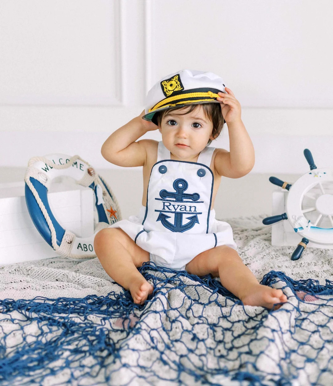 Baby Boy Sunsuit, Sailor Outfit Baby Boy, Nautical Party, Cake Smash Outfit, First Birthday Rompe... | Etsy (US)
