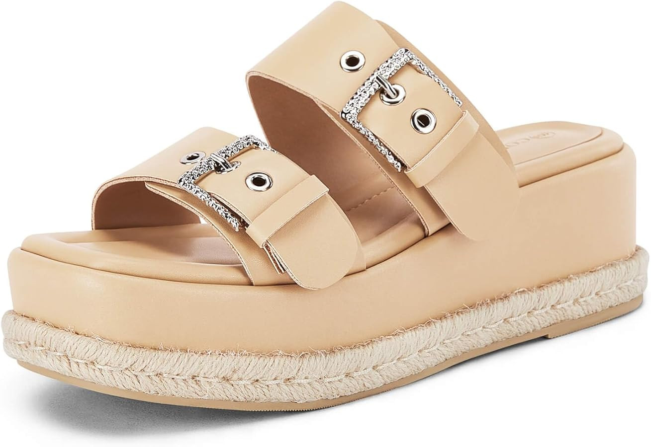 Coutgo Women's Platform Sandals, Adjustable Buckle Slides, Slip on Open Toe Espadrille Summer Sho... | Amazon (US)