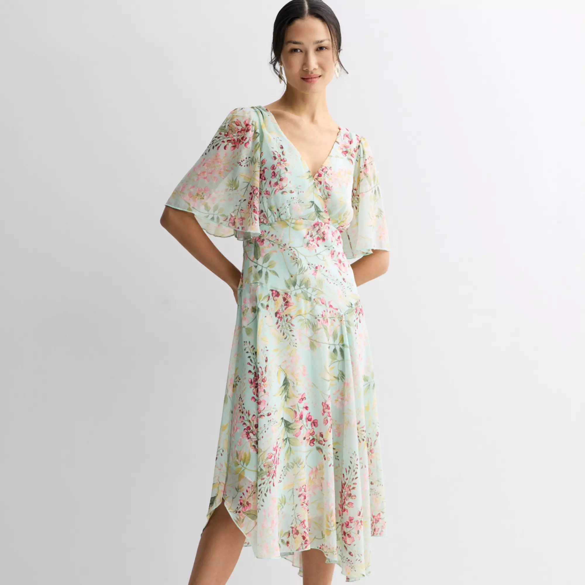 Women's Studio Connection Chiffon Hem Flutter Sleeve Dress | Kohl's