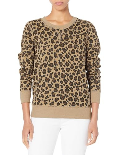 Amazon Essentials Women's Fleece Crewneck Long Sleeve Pullover Sweatshirt (Available in Plus Size), Camel Leopard Print, XX-Large | Amazon (US)