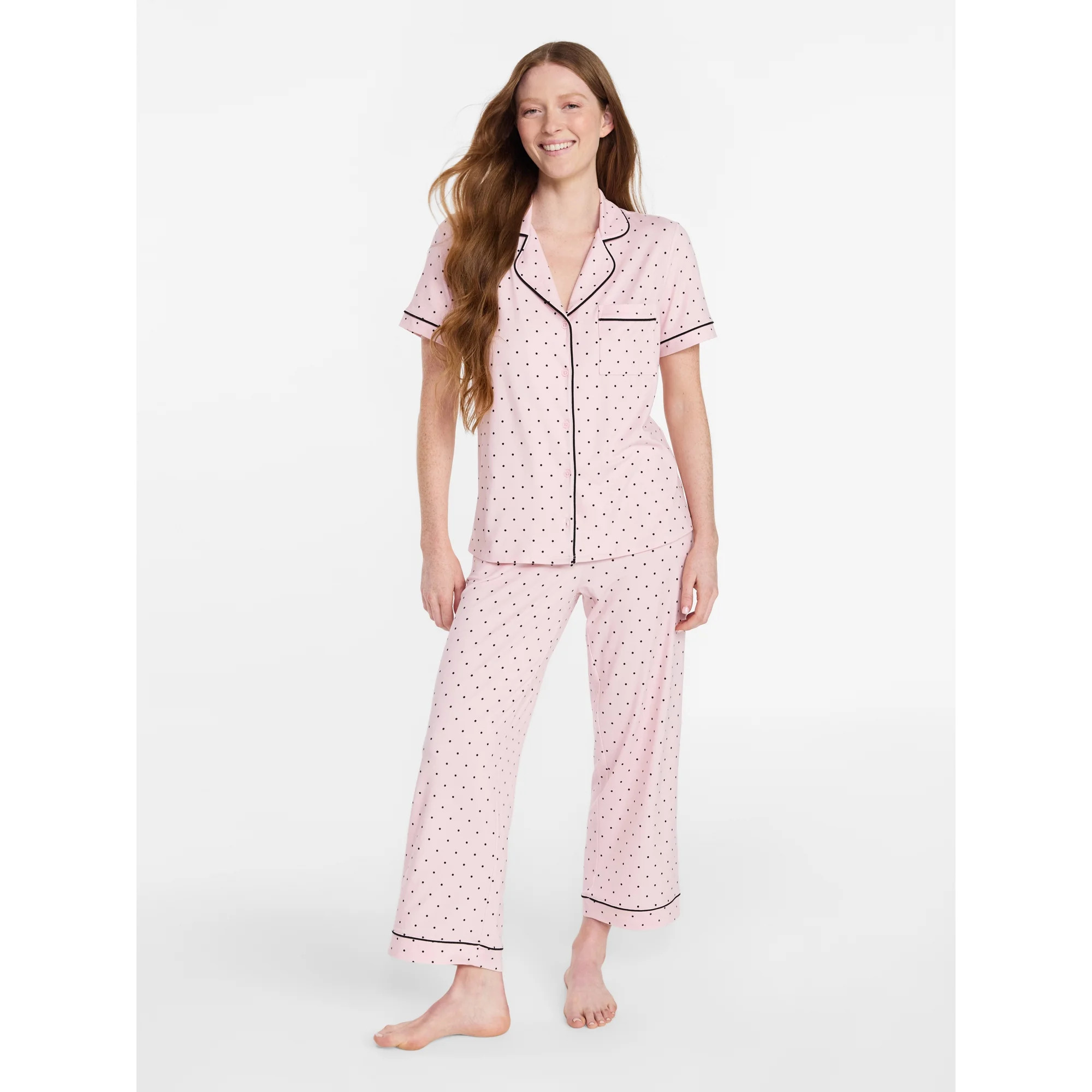 Joyspun Women's Dreamy Soft Collection Notch Knit Top and Capri Pants Pajama Set, 2-Piece, Sizes ... | Walmart (US)