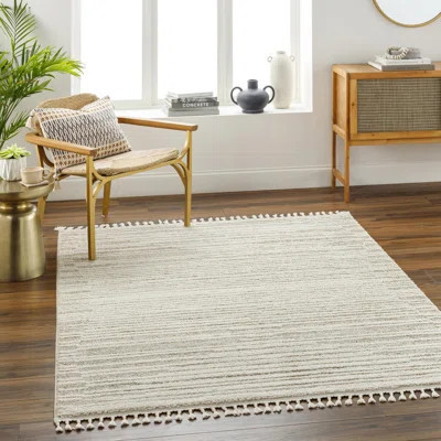 Rectangle Anaysha Striped Machine Woven Polyester Area Rug in Liht Beige/Gray | Wayfair North America