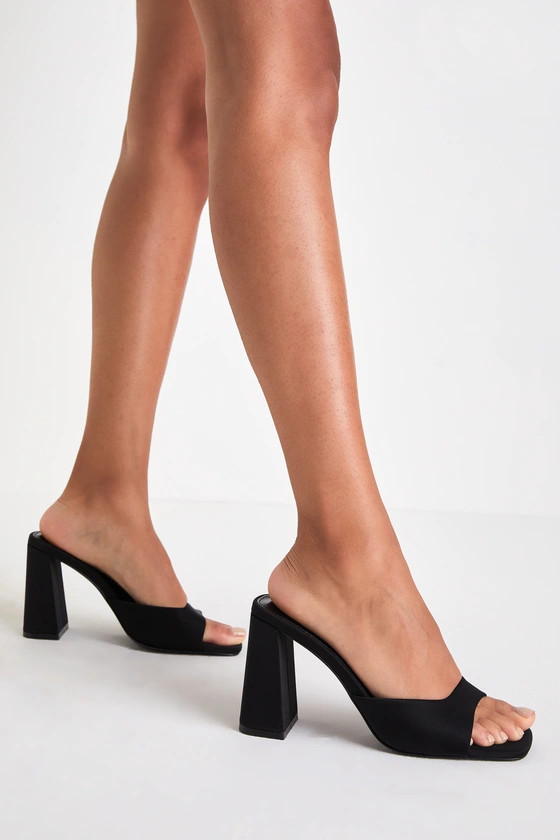 Preslie Black Satin High Heel Slide Sandals | Lulus