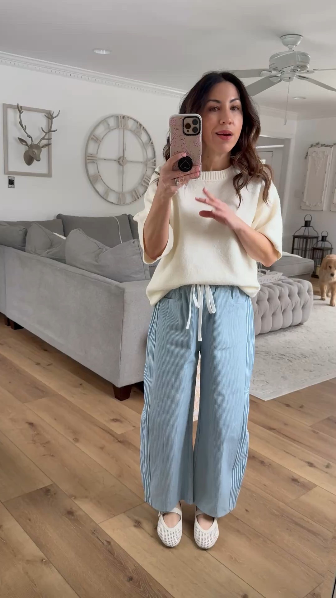 Small spring sweater. Small barrel pants. Shoes TTS.

#LTKootd #LTKOver40 #LTKSaleAlert