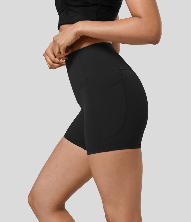 SoCinched High Waisted Tummy Control Side Pocket Shaping Training Biker Shorts 5'' | HALARA