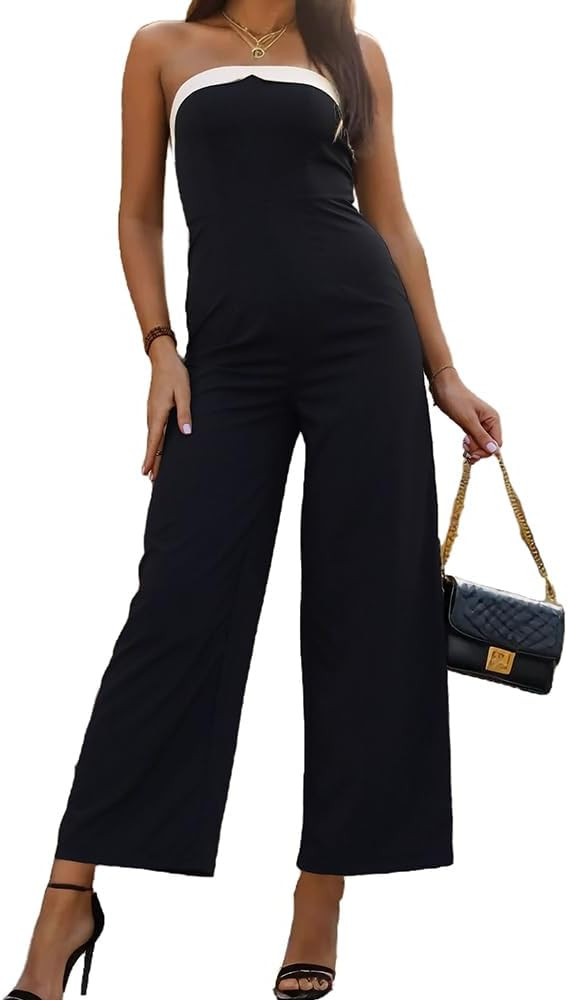 Molilove Women Off Shoulder Jumpsuit Dressy One Piece Outfits Summer Jumpsuit Color Block Jumpsui... | Amazon (US)