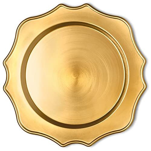 Scalloped Gold Charger Plates, 13” Elegant Chargers, Set of 6, Hand Finished (Finish May Vary) Scalloped Gold Chargers for Dinner Plates & Bowls, Perfect for Weddings, Parties, Anniversary, Holidays | Amazon (US)