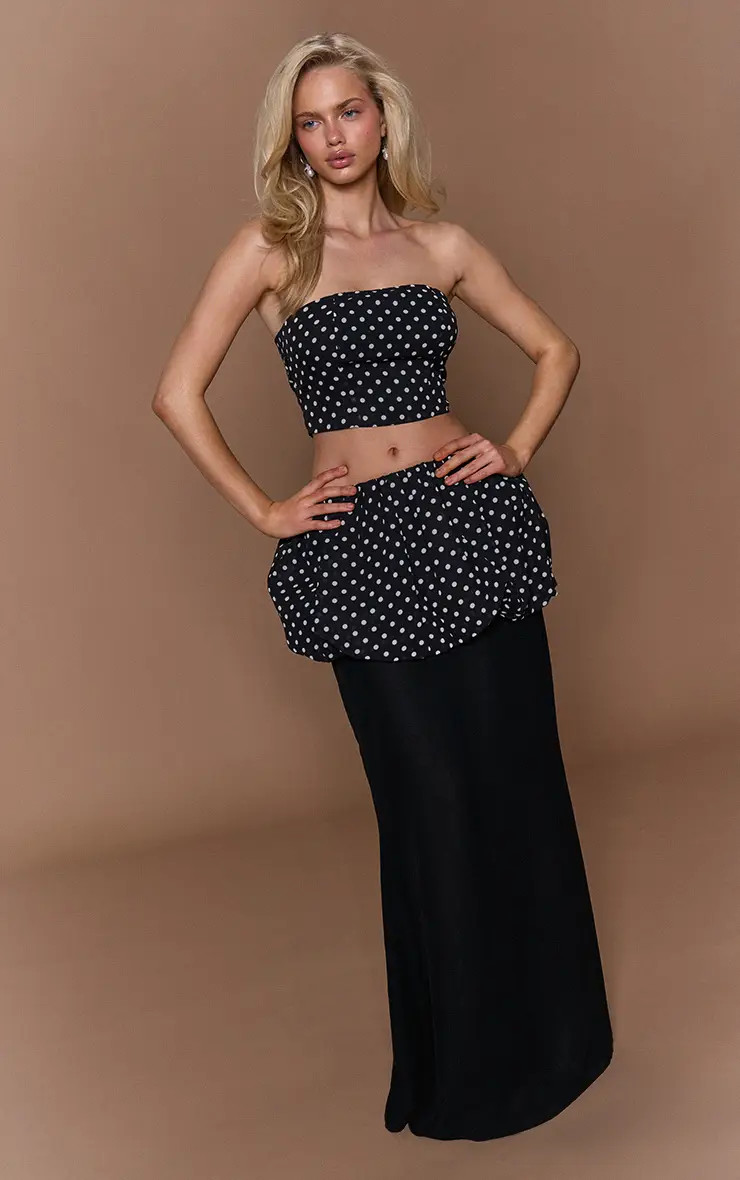 Black Chiffon Polka Dot Puff Maxi Skirt | PrettyLittleThing US