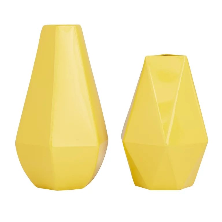 CosmoLiving by Cosmopolitan 12" Solid Print Yellow Iron Metal Novelty Vases, Set of 2 - Walmart.c... | Walmart (US)