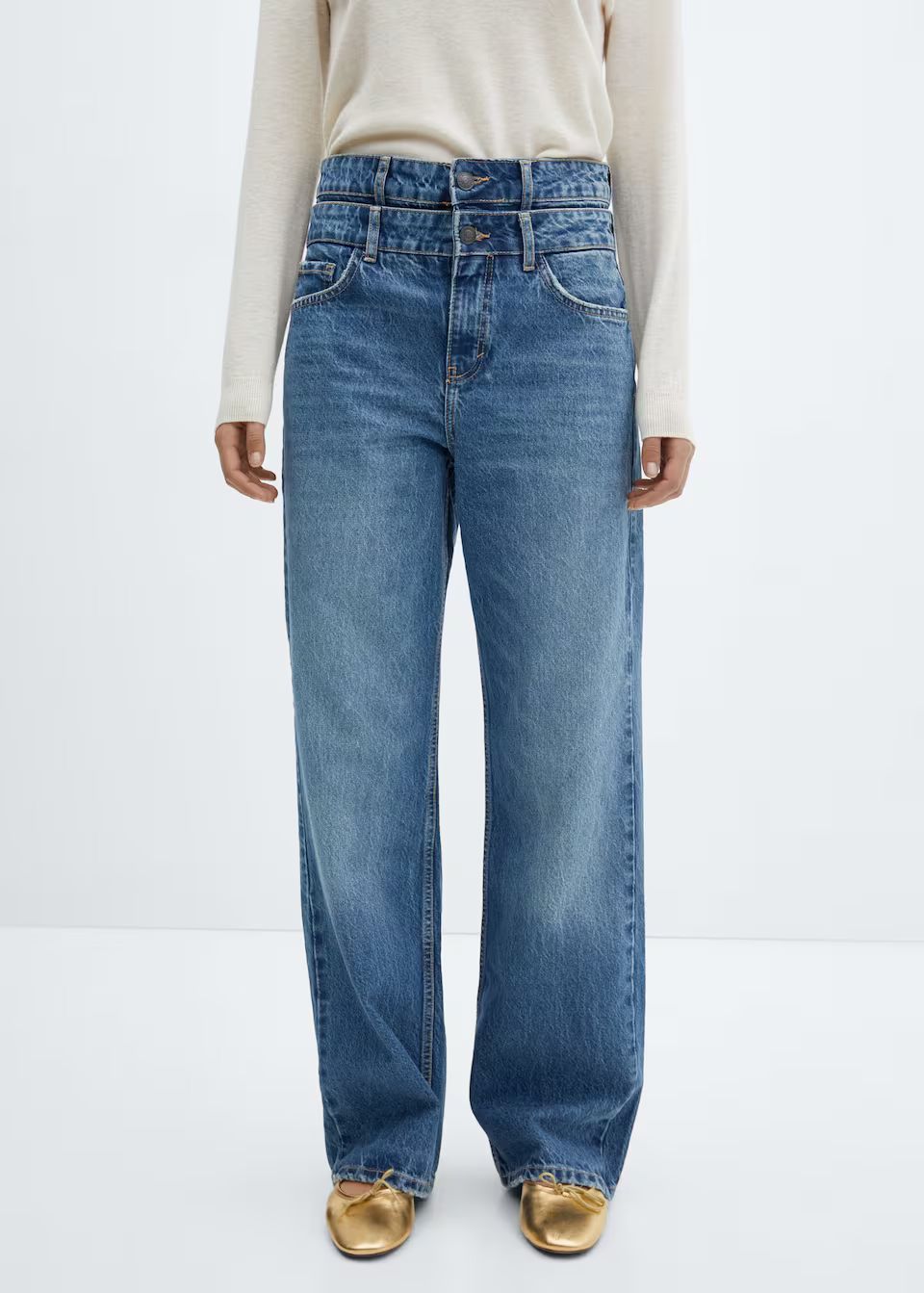 Double-waist straight jeans -  Women | Mango USA | MANGO (US)