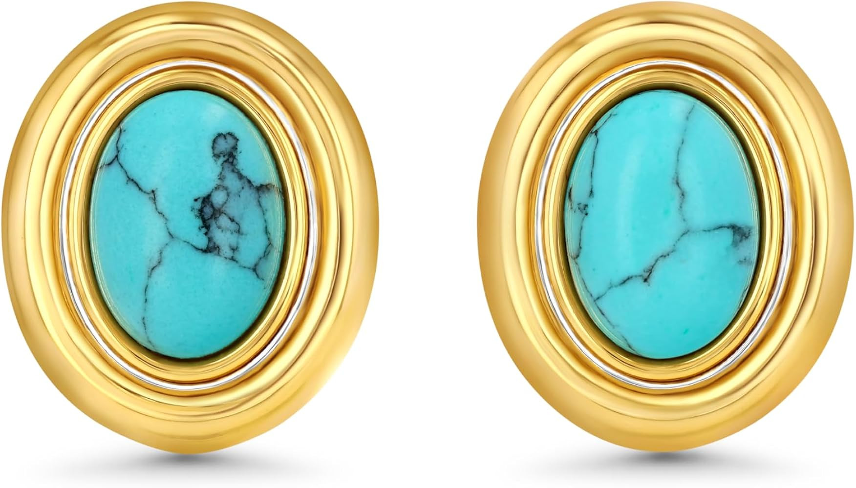 18K gold plated Medium Oval Button Chunky Statement Earrings for Women by SNGIA, (Turquoise, Carn... | Amazon (US)