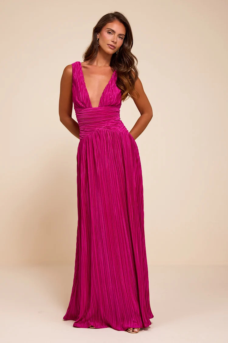 Evaluna Berry Pink Plisse Maxi Dress | Lulus
