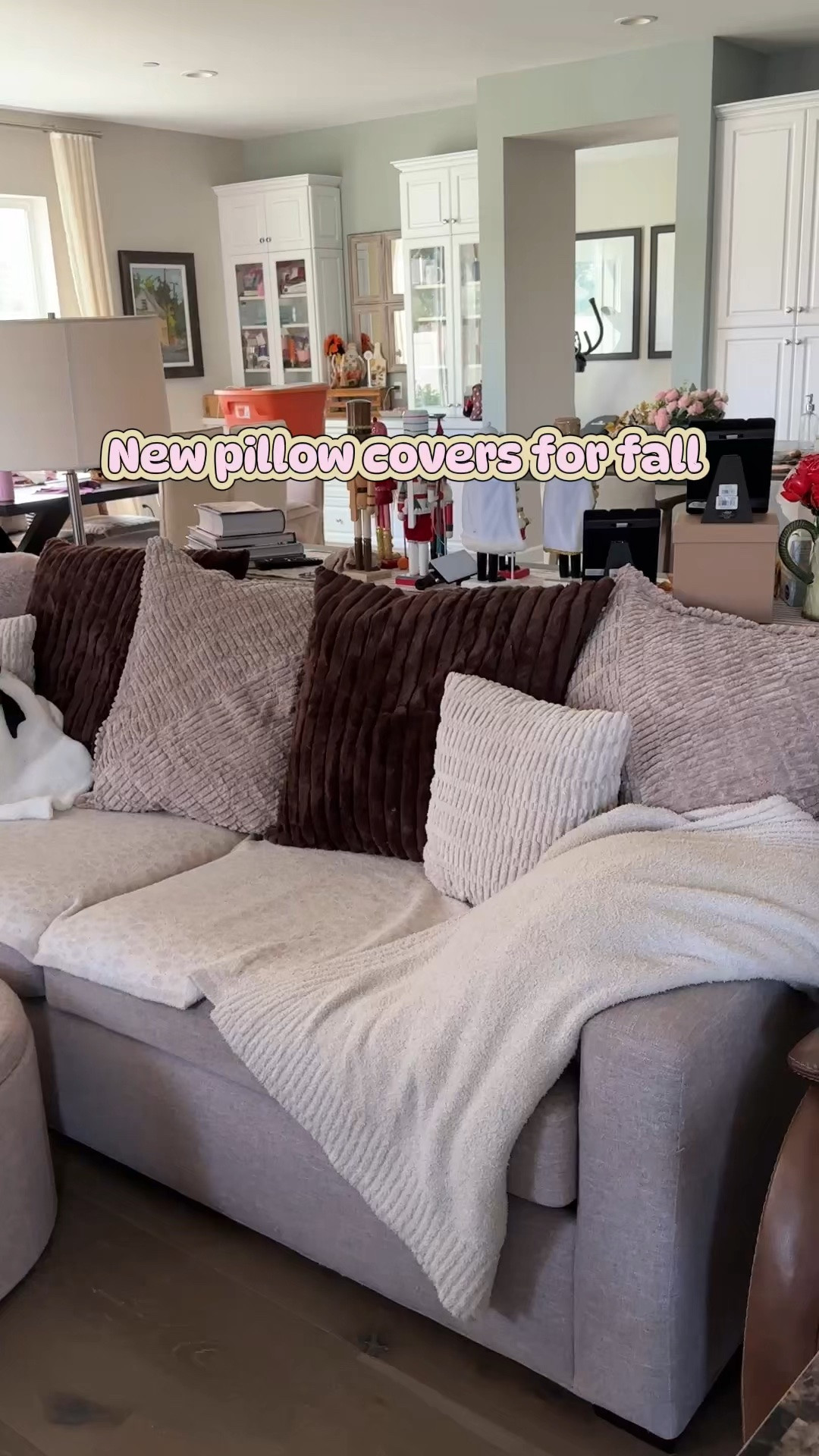 Updated the family room couch pillow covers for fall with beautiful these chocolate brown striped ones, the fun texture on the more neutral cream and beige covers really make it look high end all on a budget!

#LTKdayinmylife #LTKHome #LTKSeasonal