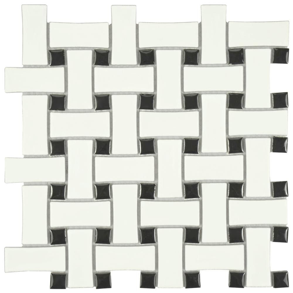 Merola Tile Metro Basket Weave Matte White and Black 10-1/2 in. x 10-1/2 in. x 5 mm Porcelain Mosaic | Home Depot