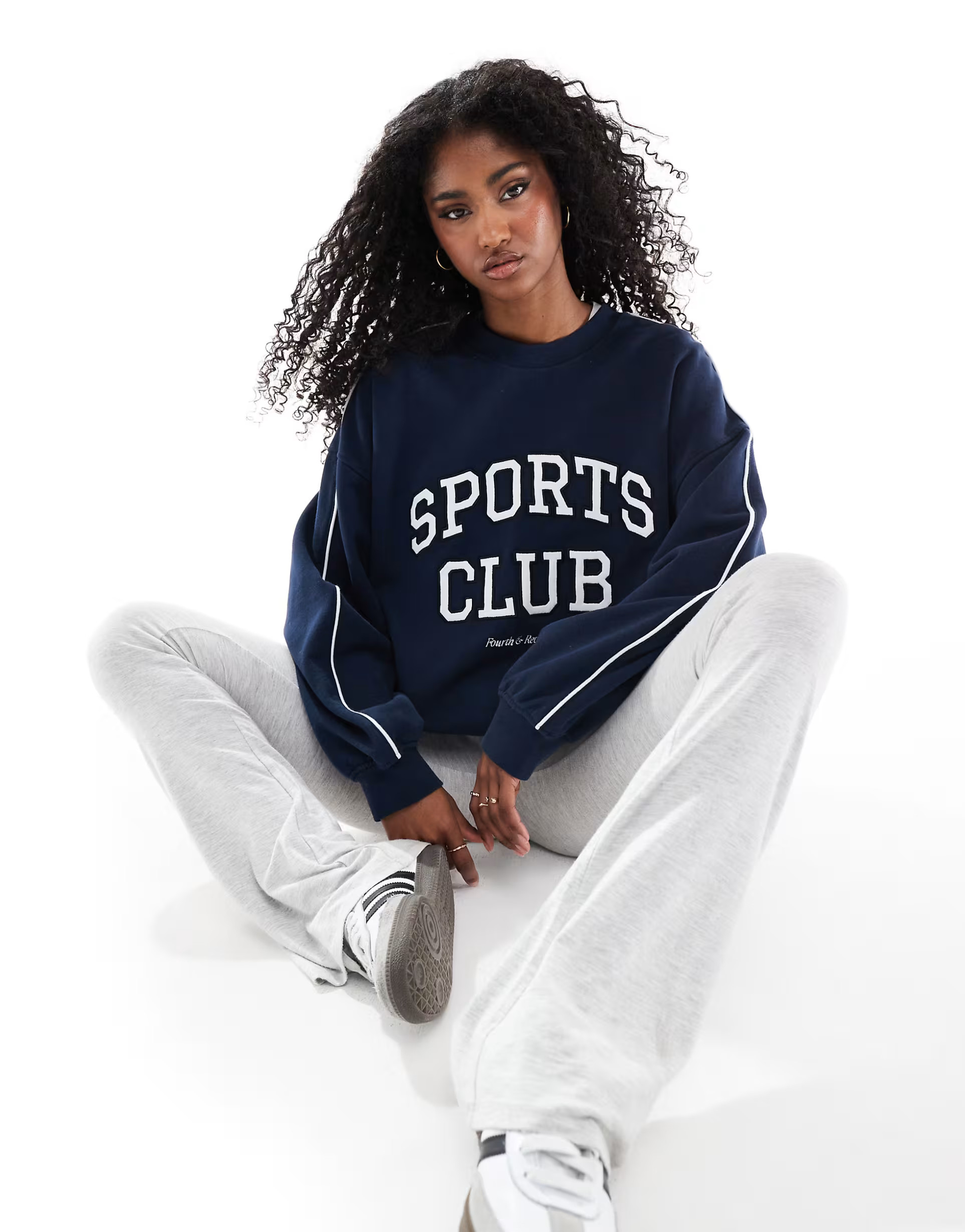 4th & Reckless sports club embroidered logo oversized sweatshirt in navy | ASOS (Global)